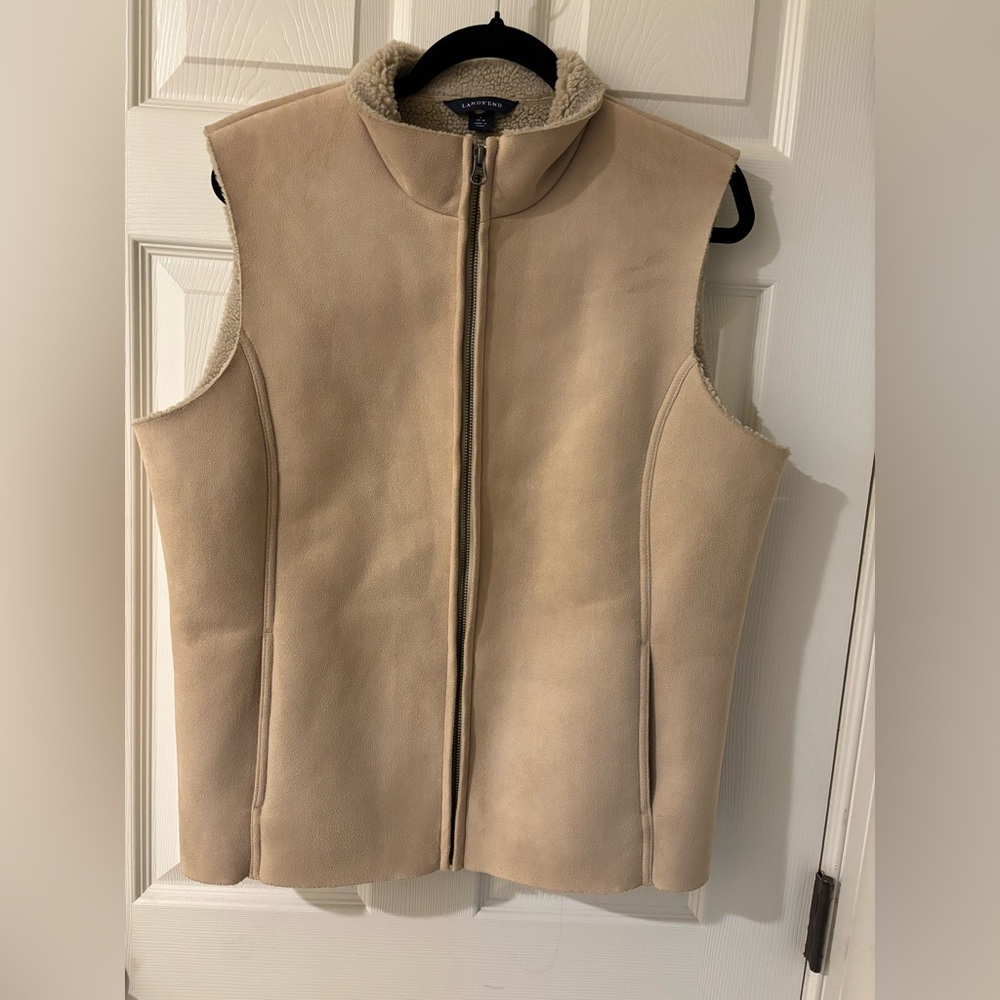 Lands' End Women's Faux Suede Beige Vest Large